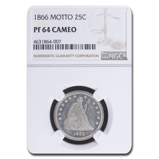 1866 Liberty Seated Quarter PF-64 Cameo NGC (Motto) 1866 Liberty Seated Quarter PF-64 Cameo NGC (Motto)